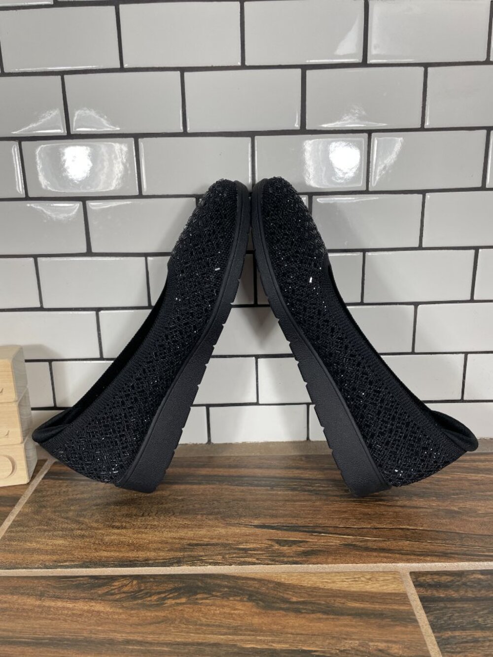 Skechers Cleo Flex Wedge Nova Glam Shoes Womens Size 9 Black Rhinestone Flat - Picture 5 of 13